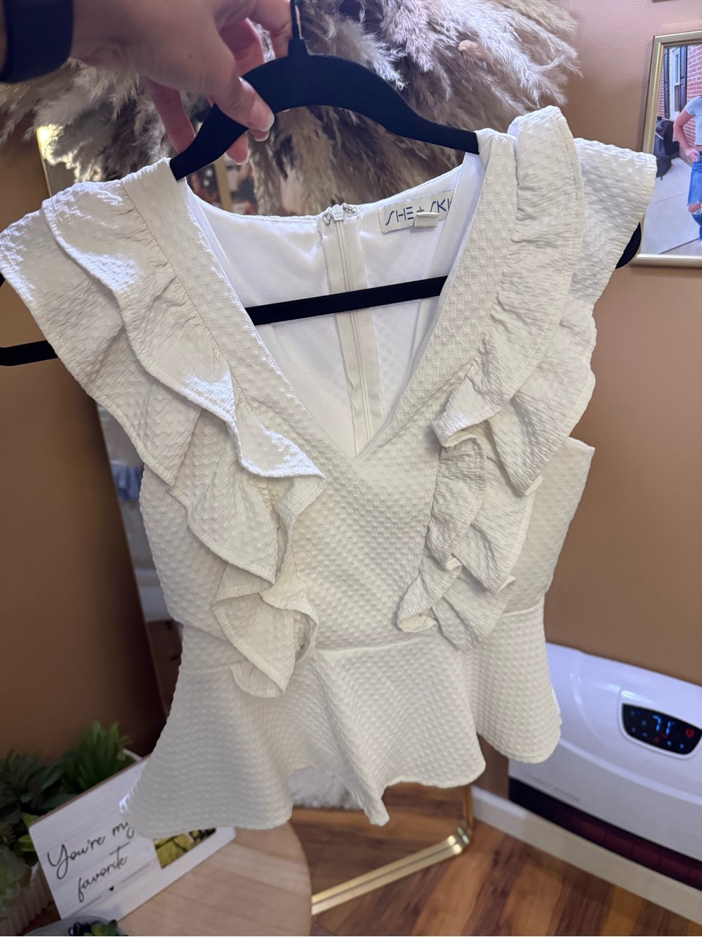 Women's Ruffle V-Neck Top - White - Picture 3 of 4